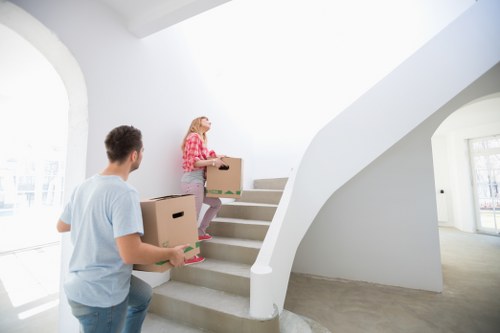 Packed boxes and furniture ready for transport during a Streatham removal